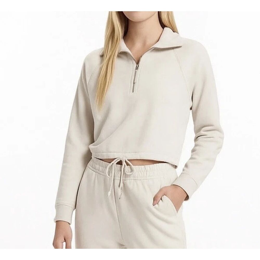 Vuori Women's  XSmall Beige Sedona Rib Half Zip Mock Neck Pullover sweatshirt